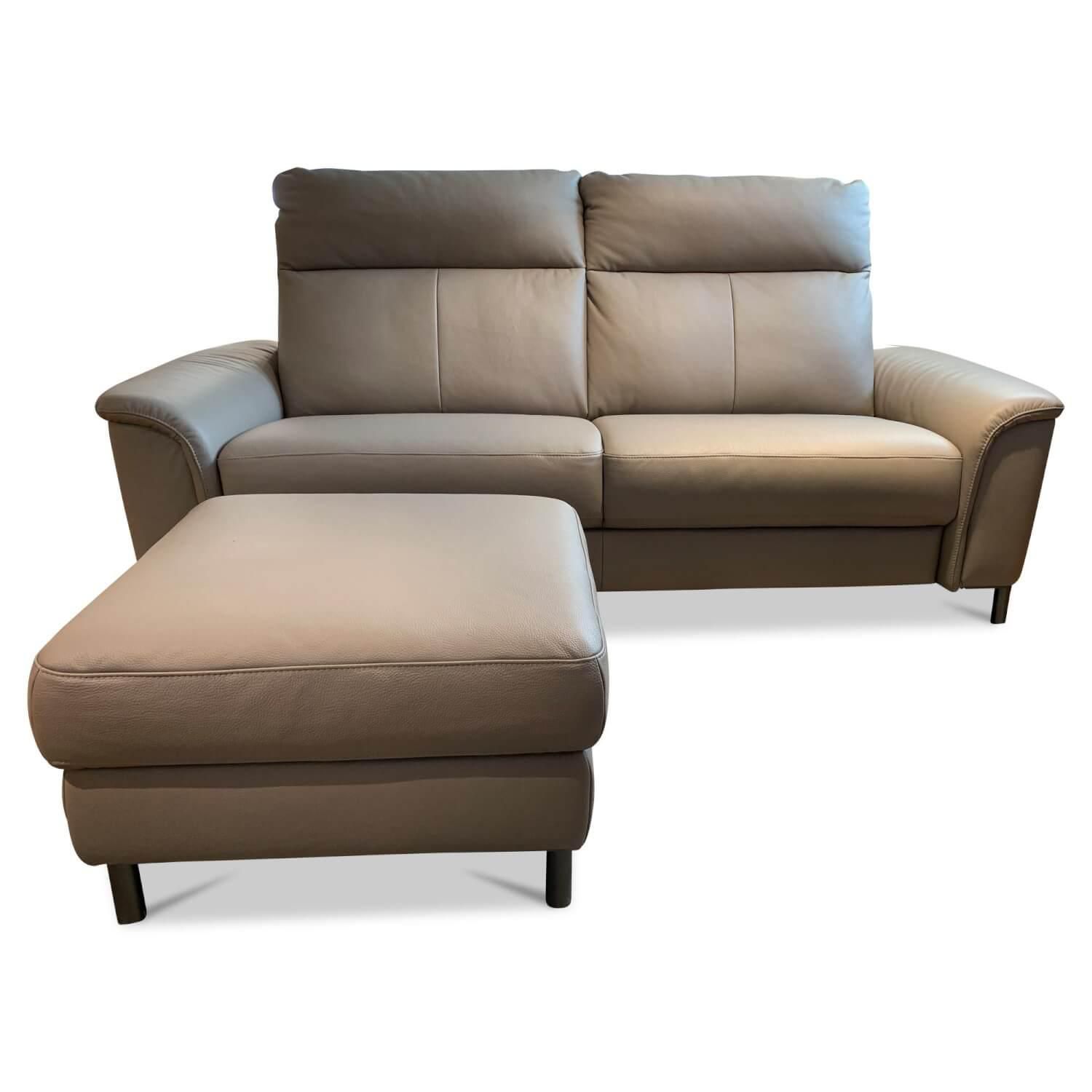 Sofa Arona Dickleder Taupe LG L mit Hocker Global