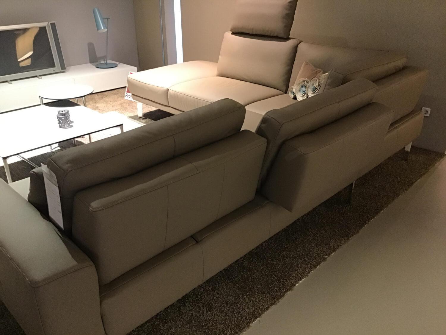 Ecksofa Global Amadora Leder Beige mit Kopfstütze und