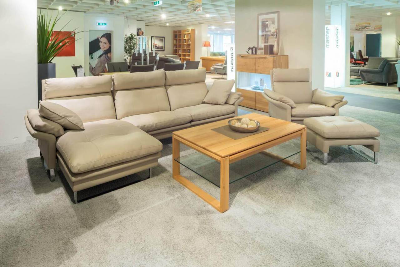 Garnitur Lucca Leder Beige Ecksofa Sessel Erpo Sofas