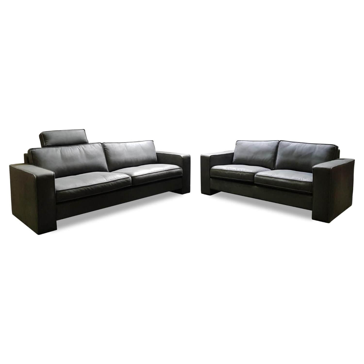 Garnitur Linvingston Leder West Anthrazit Füße Schwarz Dreisitzer