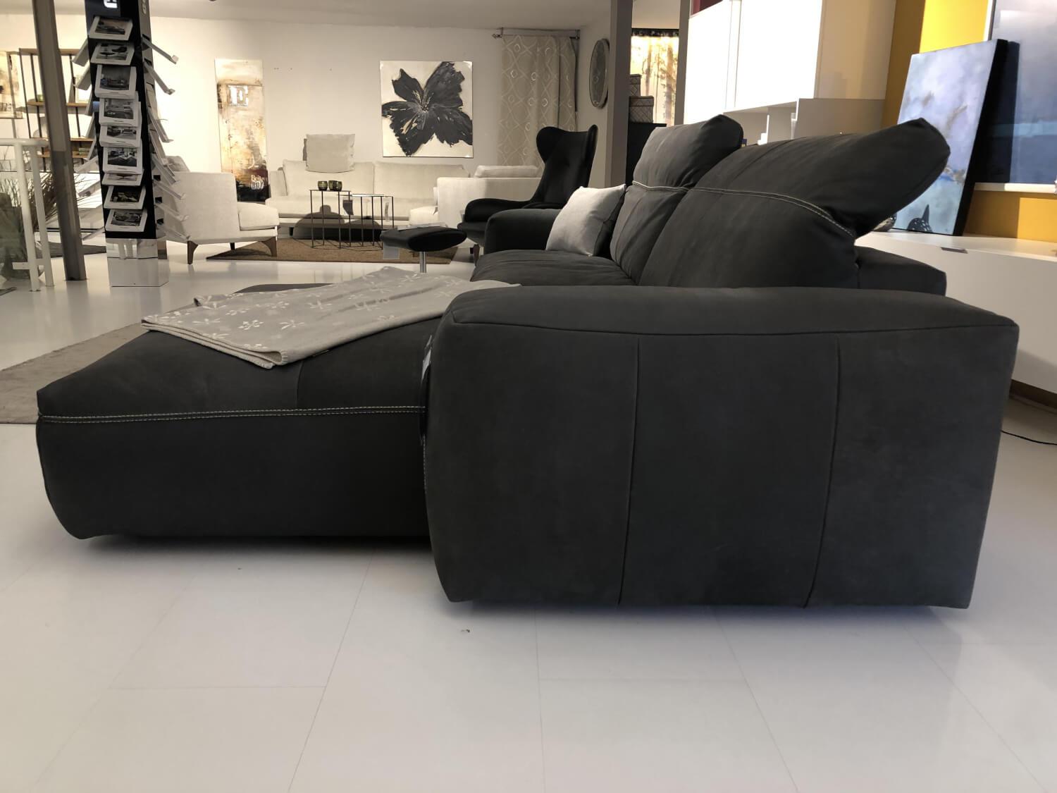 Ecksofa Valdo Leder Oasis Grau Blau mit elektrischer ...