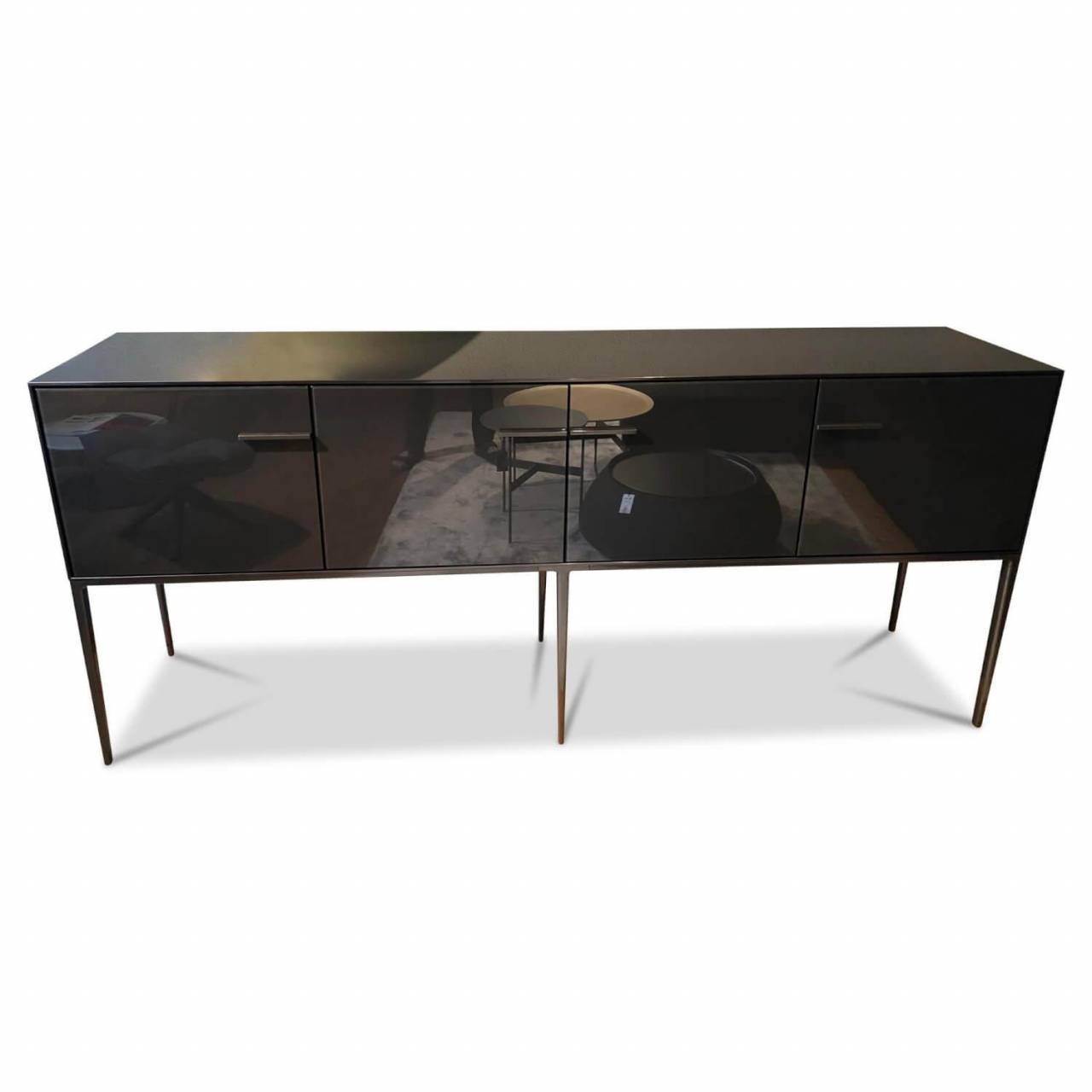 Sideboard Eucalipto Glas Lackiert Schwarz mit 4 Türen B