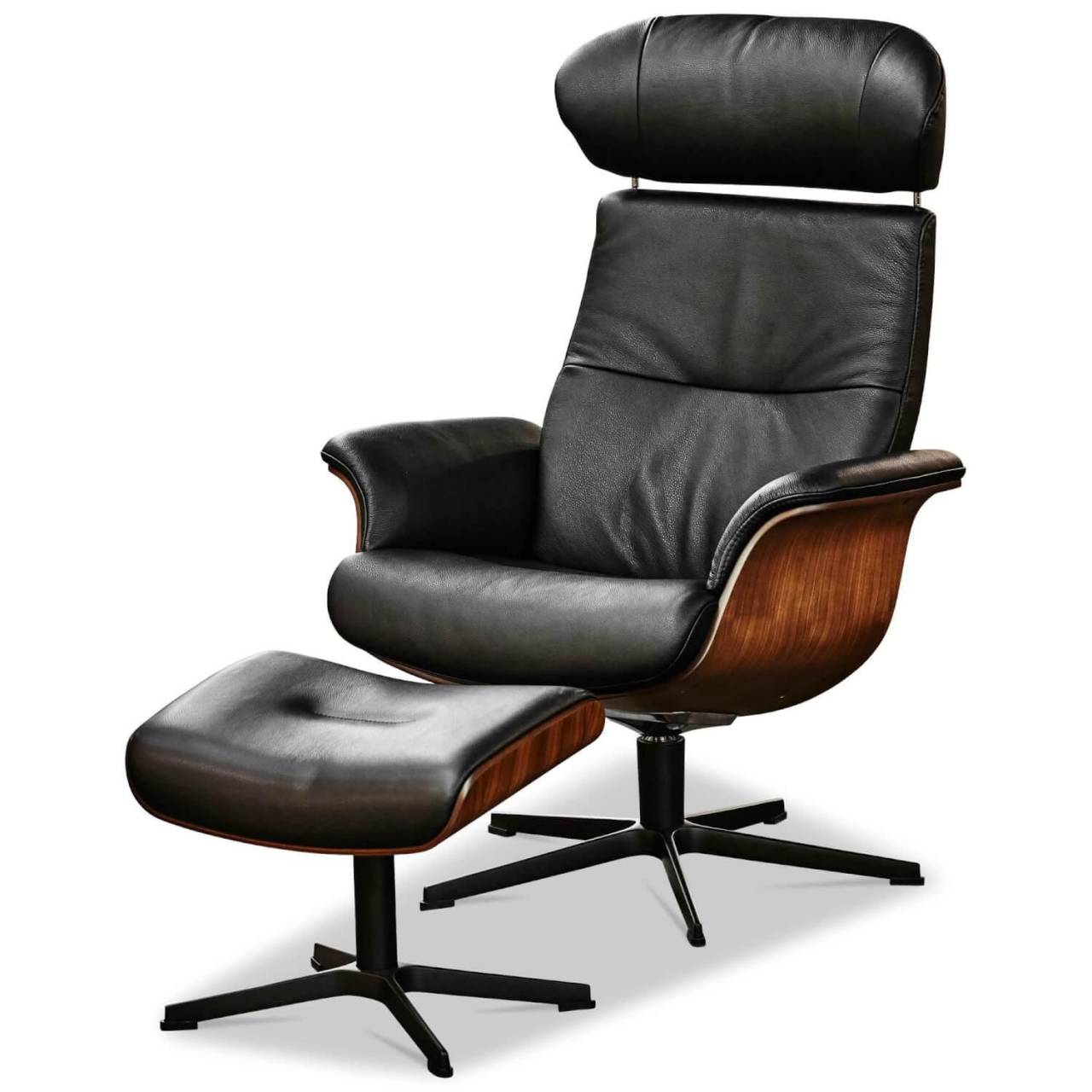 Sessel TIMEOUT hoher Rücken Leder Schwarz | Sessel mit Hocker | SESSEL