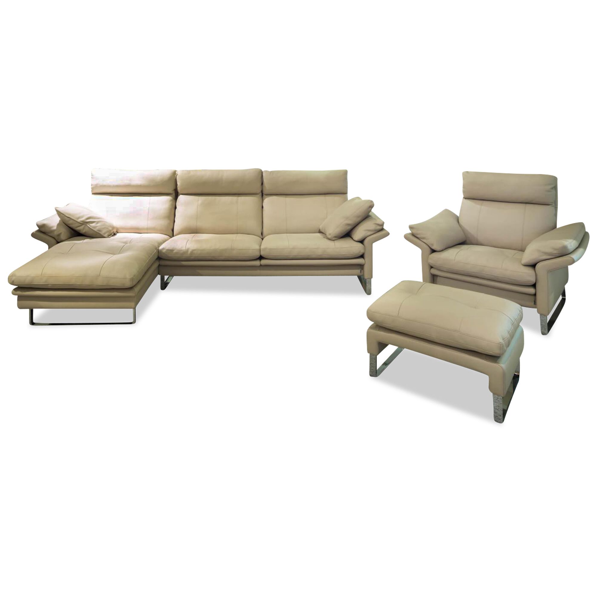 Garnitur Lucca Leder Beige Ecksofa Sessel Erpo Sofas