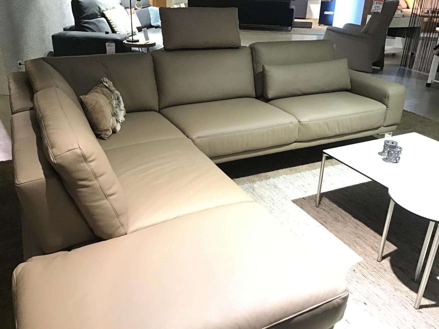 Ecksofa Global Amadora Leder Beige mit Kopfstütze und