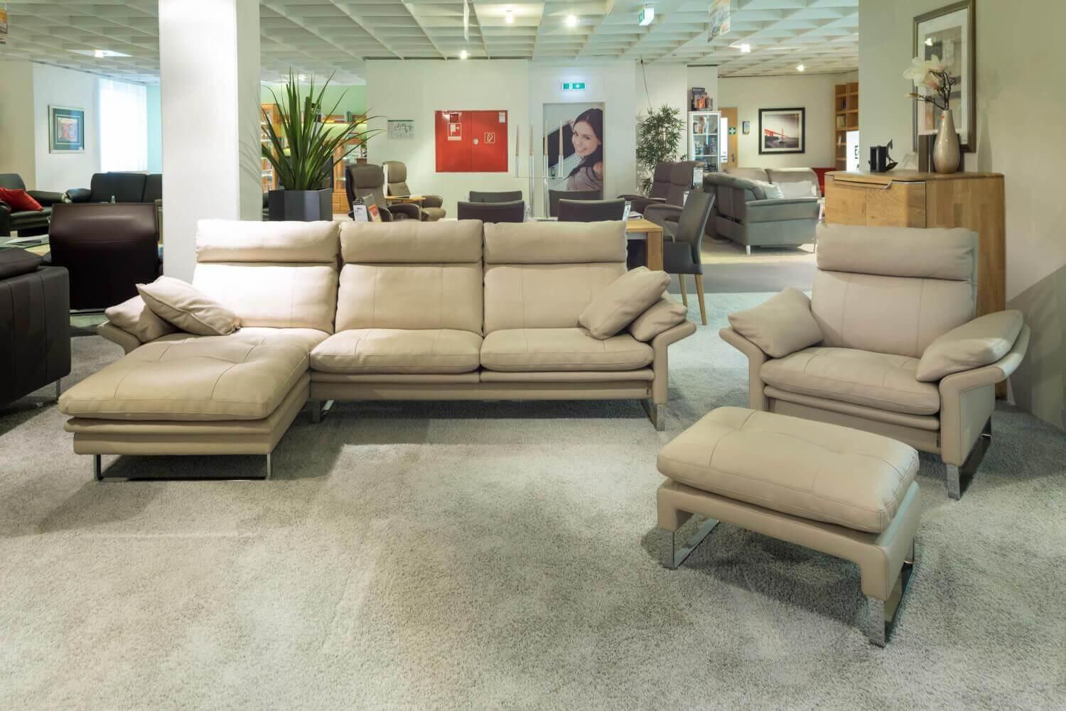 Garnitur Lucca Leder Beige Ecksofa Sessel Erpo Sofas