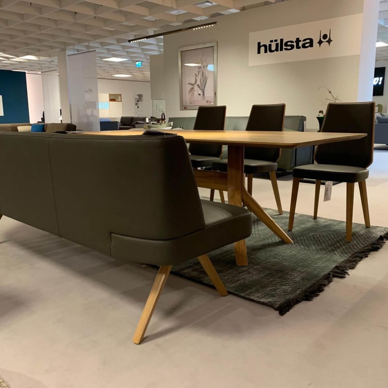 Essgruppe Esstisch T110 Natureiche Massiv 3 Stühle Leder 5125 Grau mit