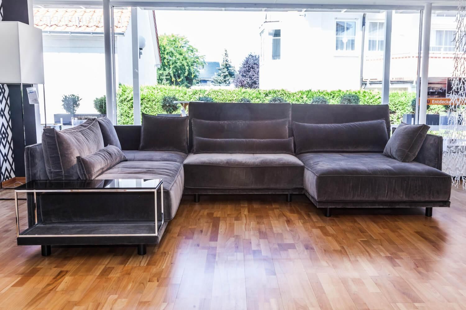 Ecksofa Cube Lounge Stoff Samt Grau Mit Tisch IP Design