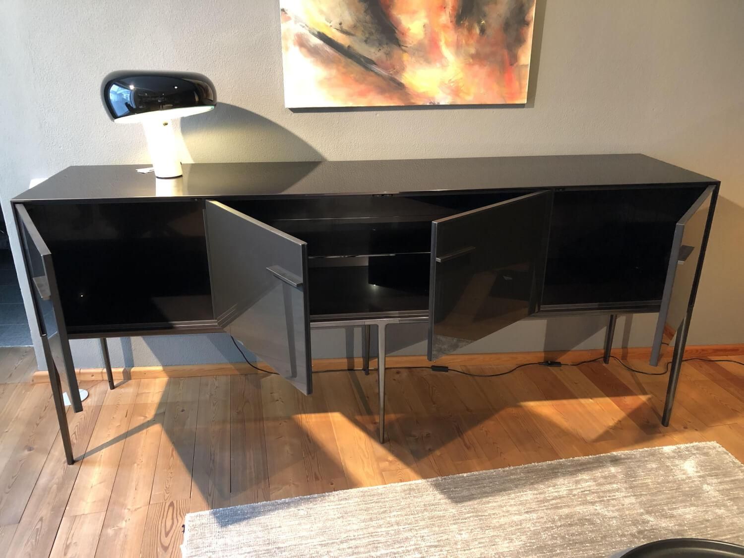 Sideboard Eucalipto Glas Lackiert Schwarz mit 4 Türen B