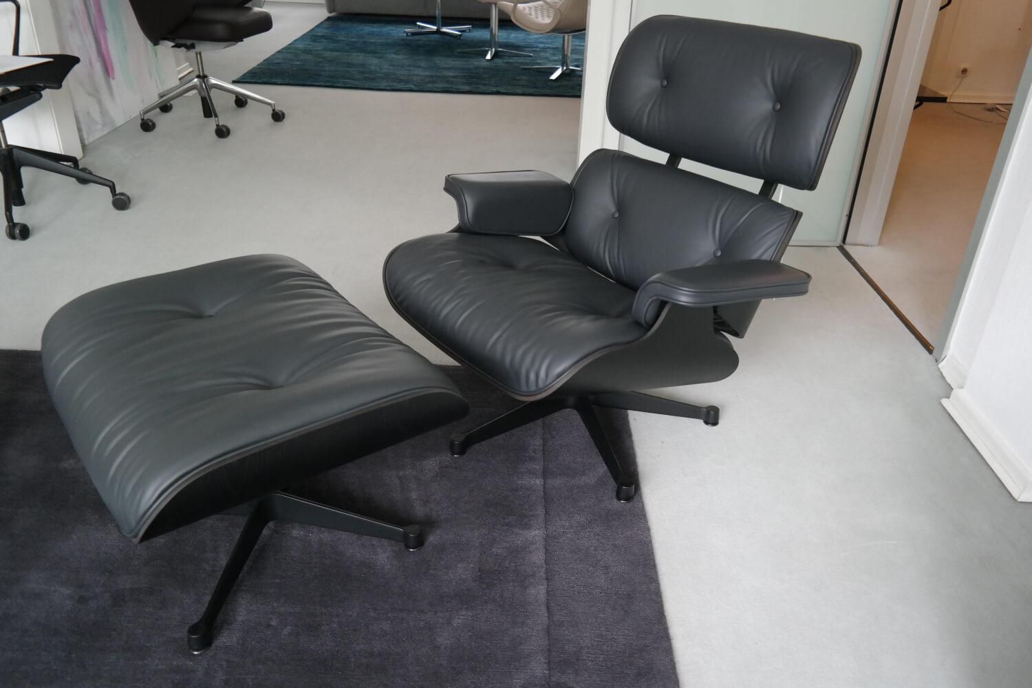 Sessel Lounge Chair Leder Premium Asphalt Grau mit ...