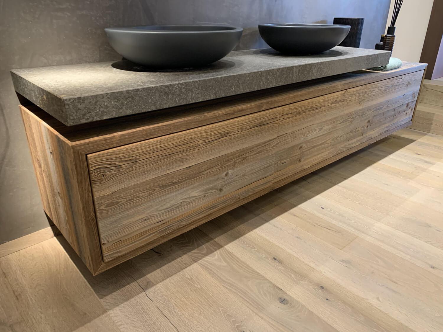 Waschtisch Altholz mit Spiegel, Becken und Steinplatte | NEU | MöbelFirst