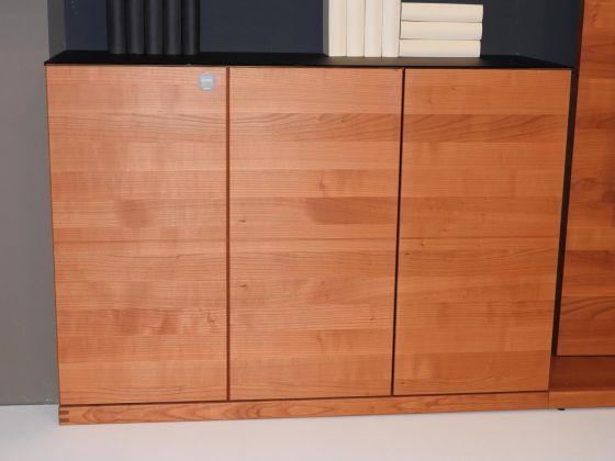 Wohnwand Cubus Kirschbaum Massiv Farbglas Schwarz | NEU | MöbelFirst