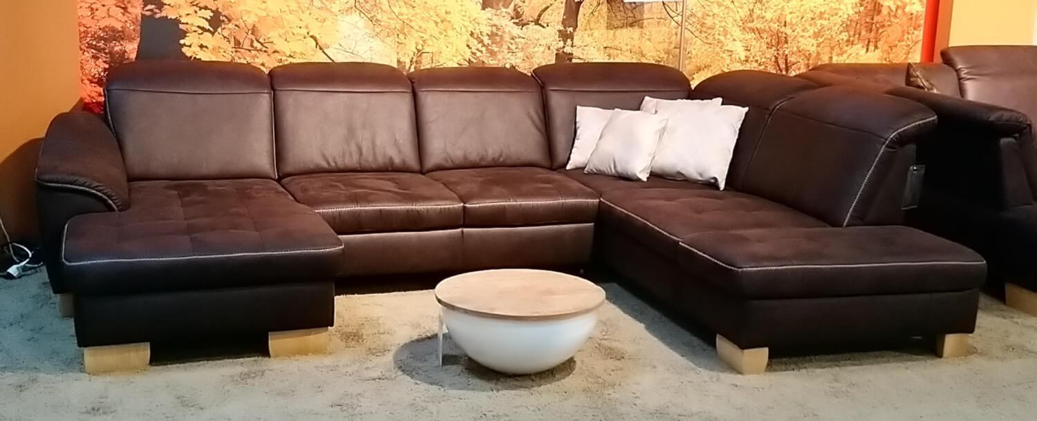 Ecksofa Kiano Stoff Braun im Landhausstil mit Gästebett und Stauraum