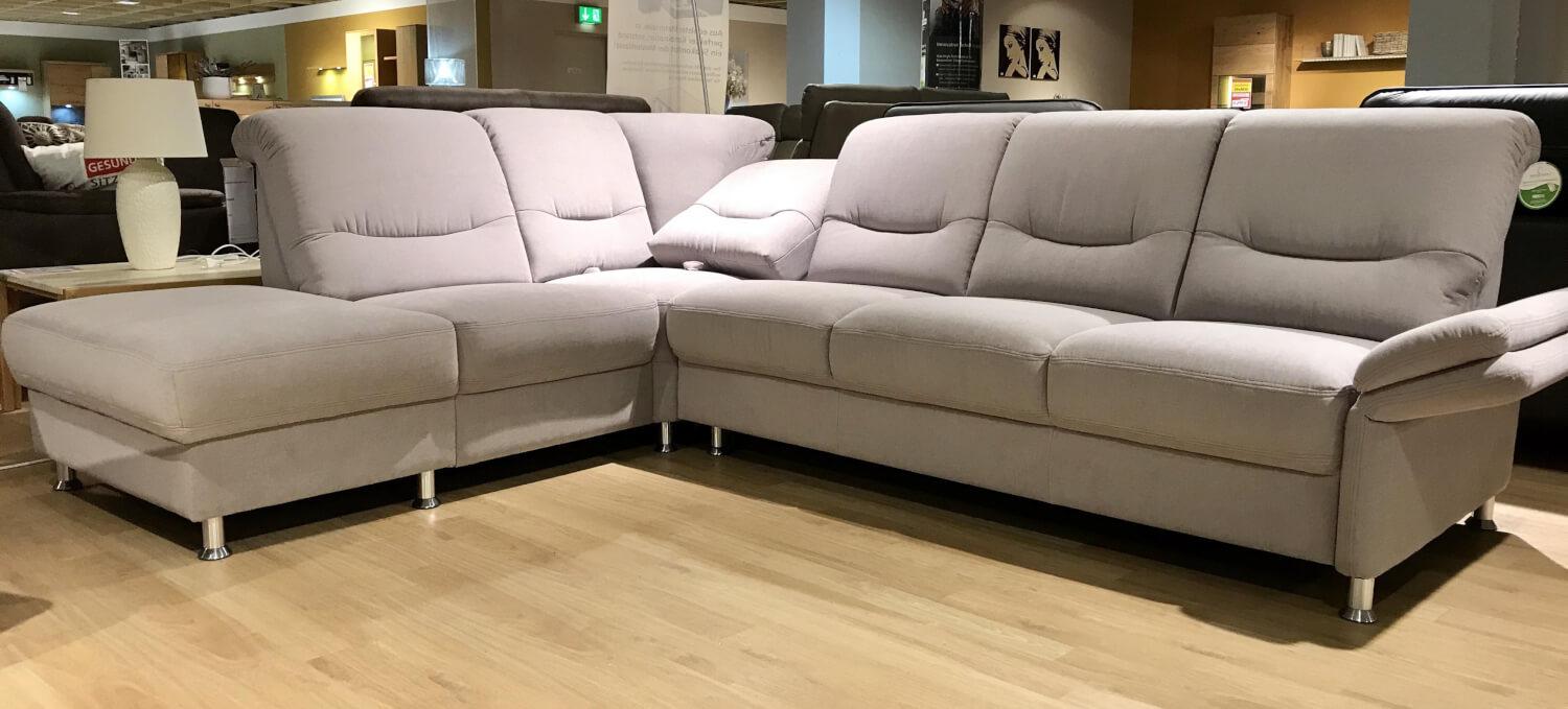 Ecksofa 466B Stoff 7 Silber mit Sessel 464B und Hocker ...