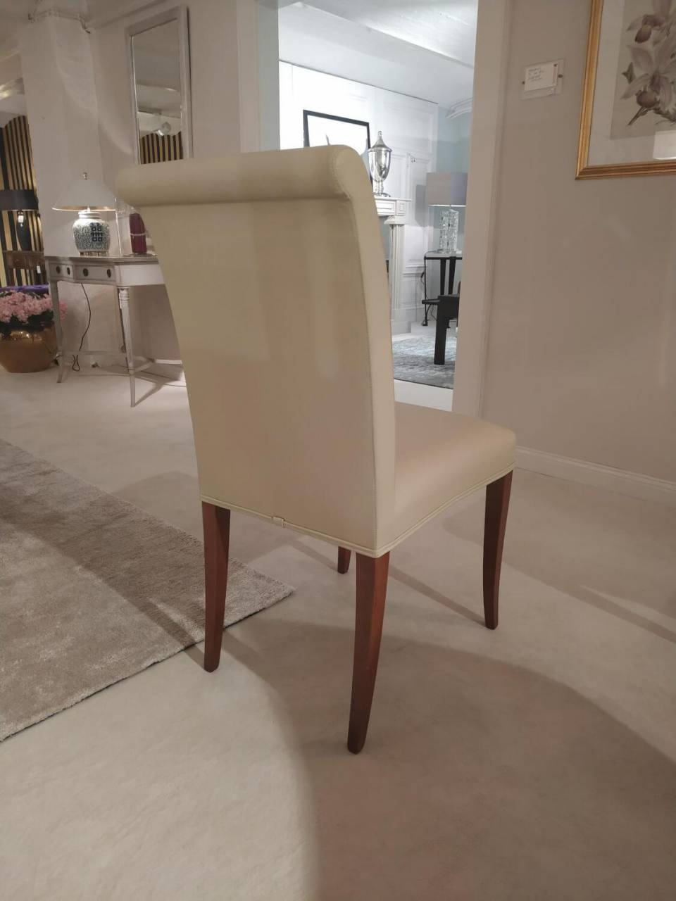 6er-Set Polsterstühle Leder Creme Kirschholz Bernstein | STÜHLE